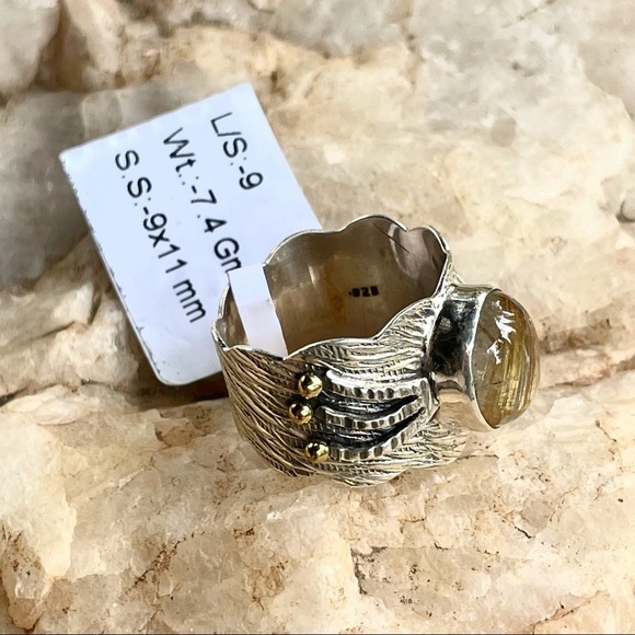 RUTILATED QUARTZ 2-tone 925 sterling silver band 9 - Picture 5 of 10